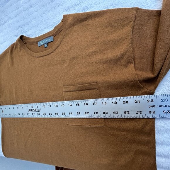 Title Nine Womens Striped Sleeve Crew Neck Top Large Brown Stretch Pocket Casual - Picture 6 of 7